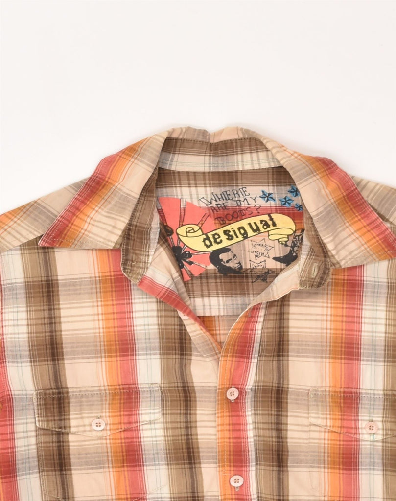 DESIGUAL Mens Graphic Short Sleeve Shirt Small Brown Check Cotton | Vintage Desigual | Thrift | Second-Hand Desigual | Used Clothing | Messina Hembry 