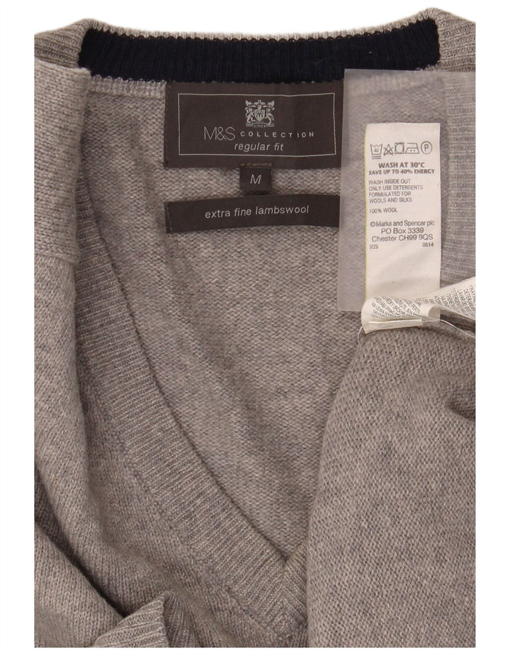 Marks & Spencer Mens Regular Fit V-Neck Jumper Sweater Medium Grey