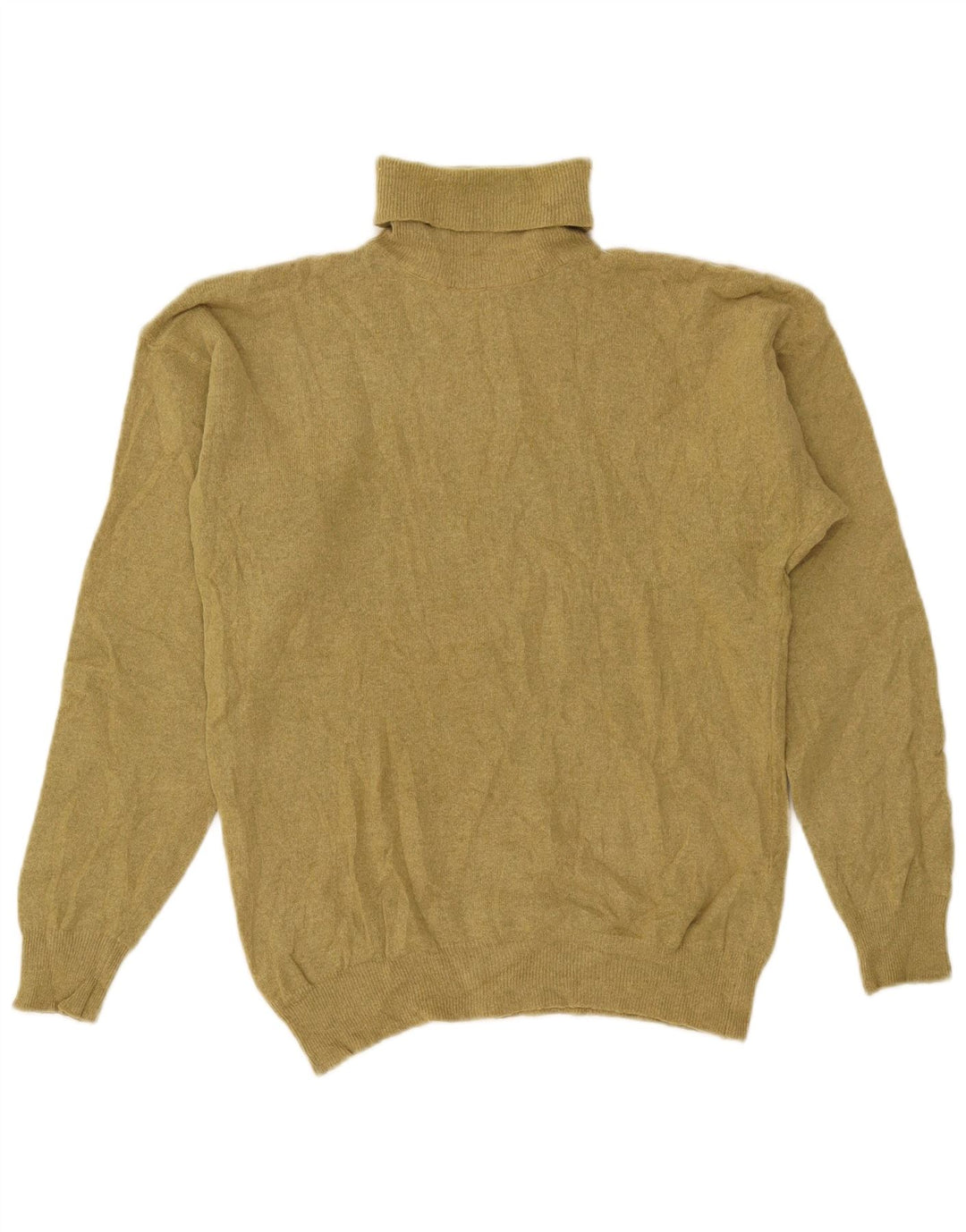 VINTAGE Womens Roll Neck Jumper Sweater UK 14 Medium Khaki Lambswool