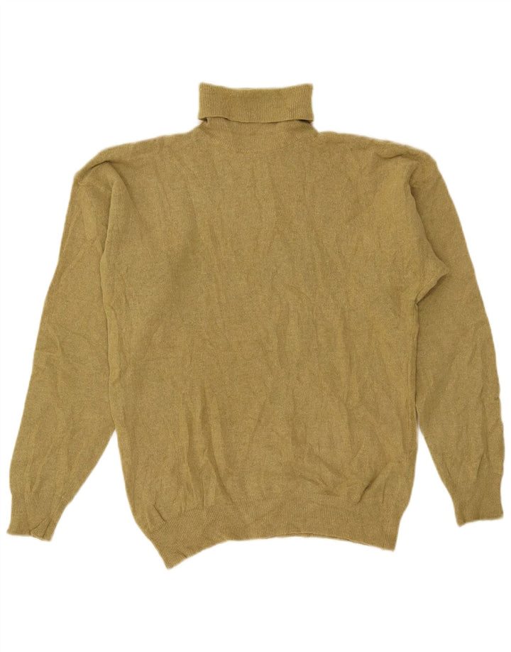 VINTAGE Womens Roll Neck Jumper Sweater UK 14 Medium Khaki Lambswool