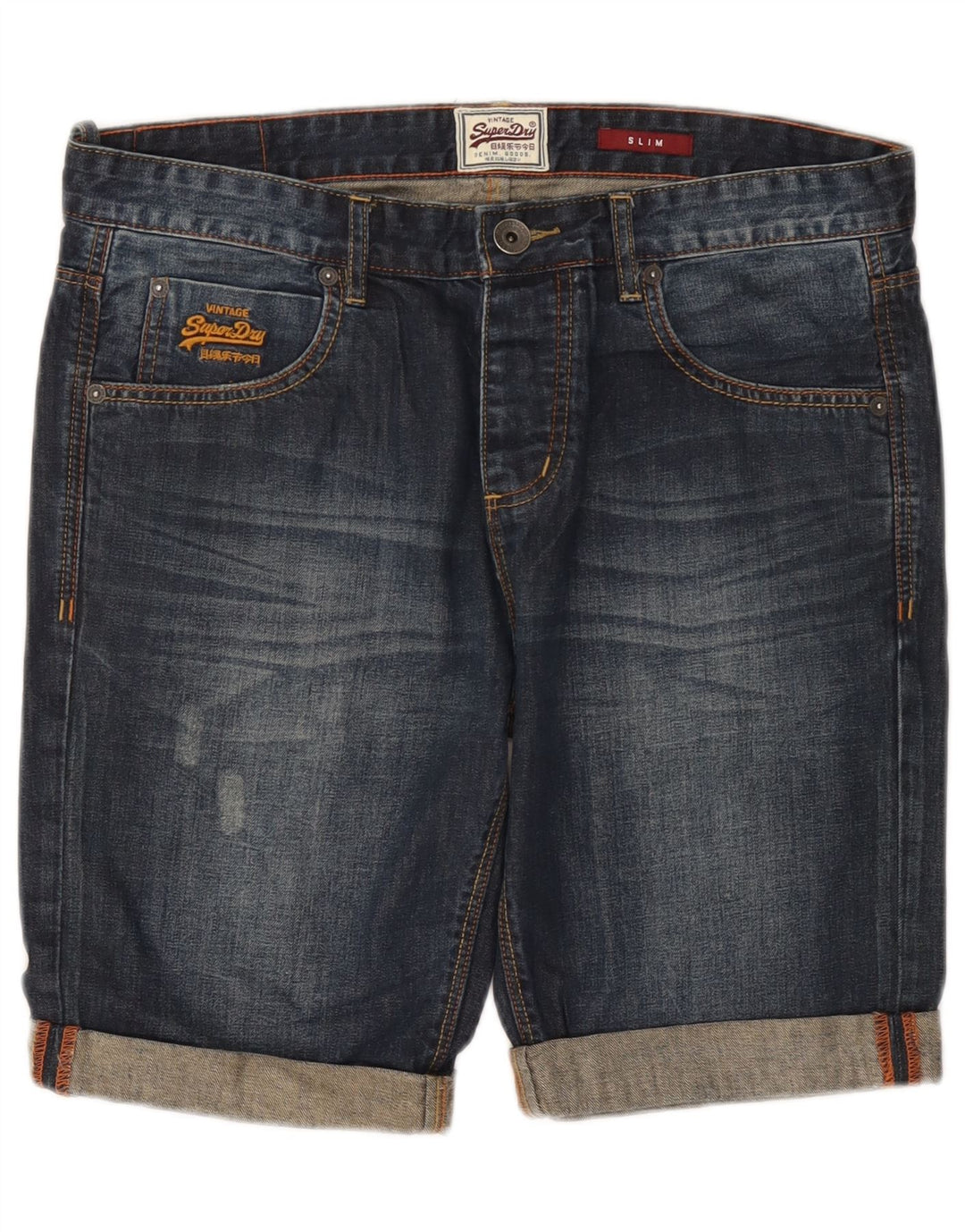 Superdry Mens Slim Denim Shorts W32 Medium Navy Blue