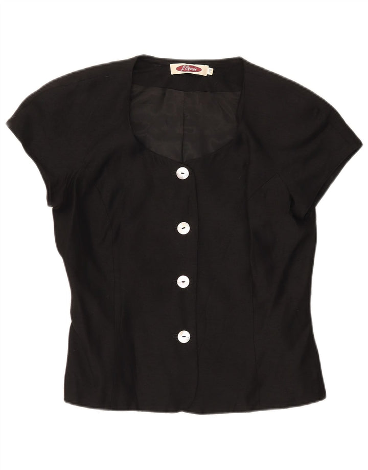 L'Equipe Womens 4 Button Short Sleeve Blazer Jacket IT 46 Large Black