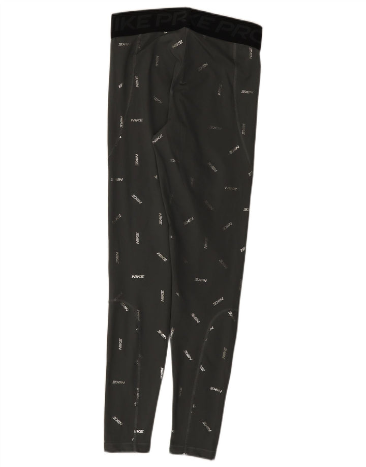 Nike Womens Dri Fit Graphic Leggings UK 12 Medium Grey Polyester