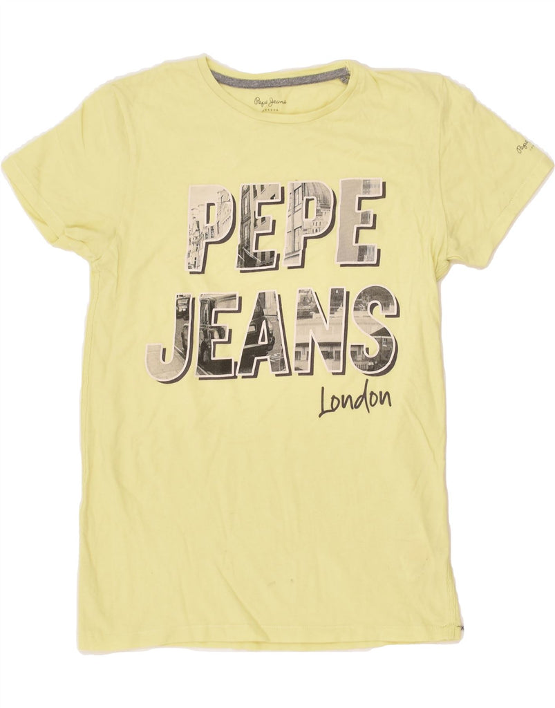 PEPE JEANS Boys Graphic T-Shirt Top 13-14 Years Small Yellow Cotton | Vintage PEPE Jeans | Thrift | Second-Hand PEPE Jeans | Used Clothing | Messina Hembry 