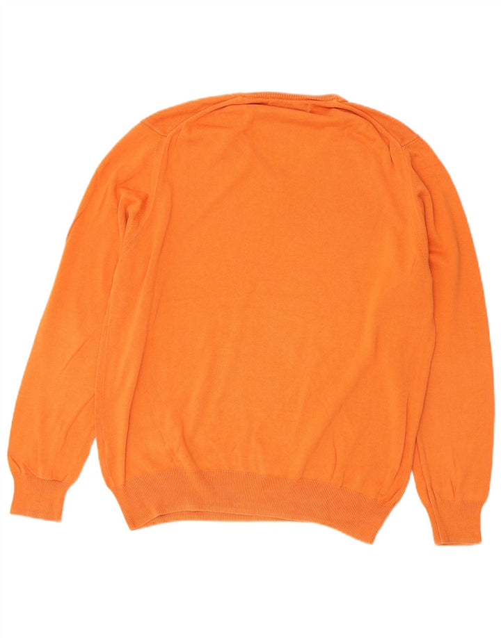 Zara Mens V-Neck Jumper Sweater Large Orange Cotton