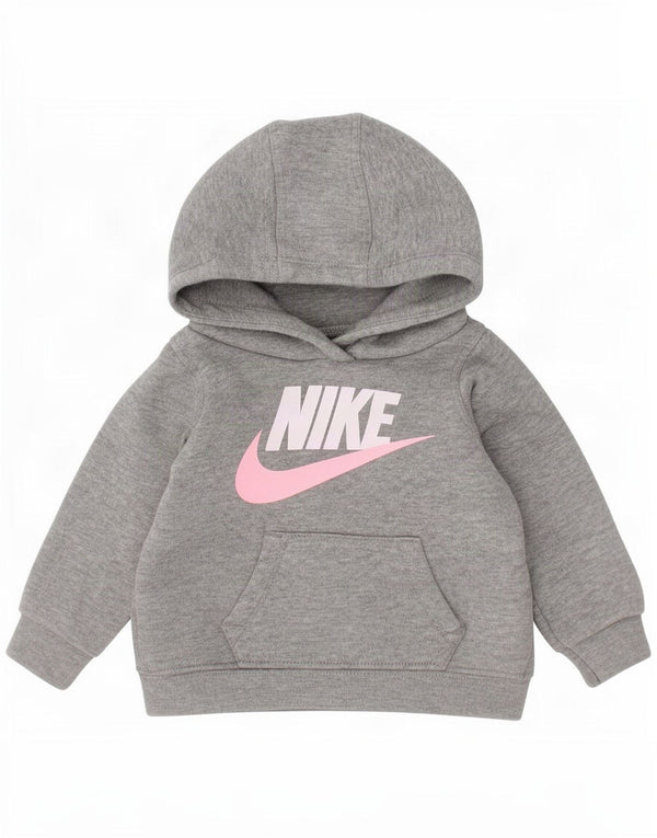 Nike Baby Girls Graphic Hoodie Jumper 3-6 Months Grey Flecked Cotton