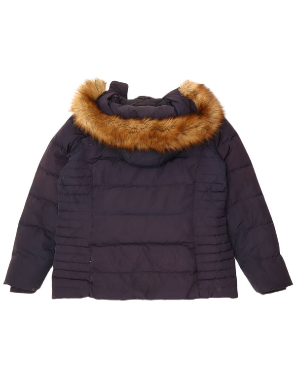 Crew Clothing Womens Hooded Padded Jacket UK 16 Large Navy Blue Polyester