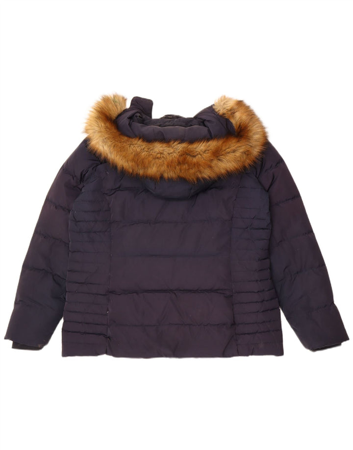 Crew Clothing Womens Hooded Padded Jacket UK 16 Large Navy Blue Polyester