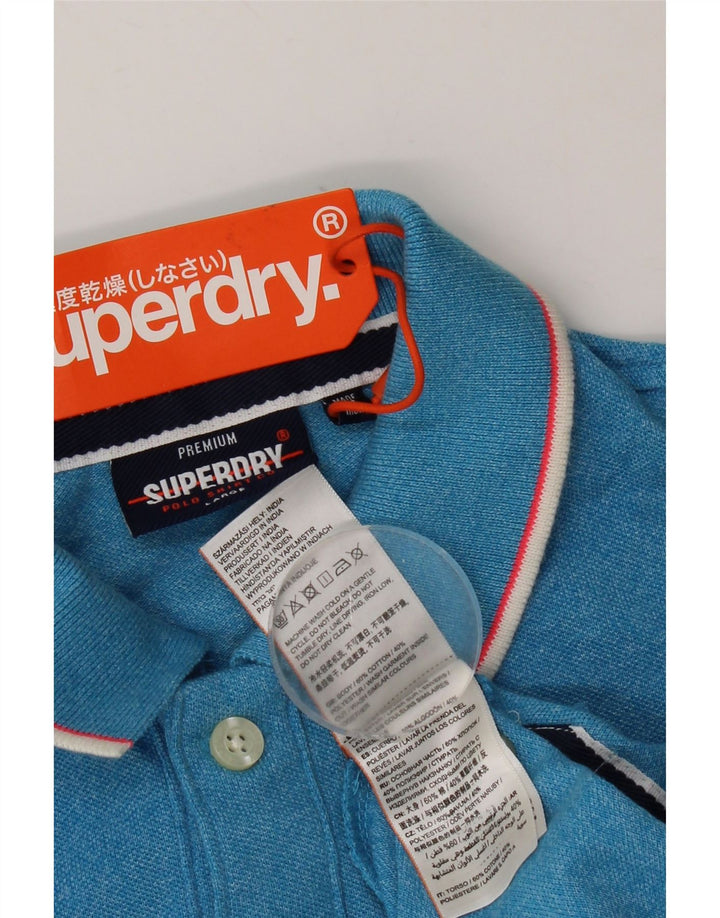 Superdry Mens Polo Shirt Large Blue Flecked Cotton