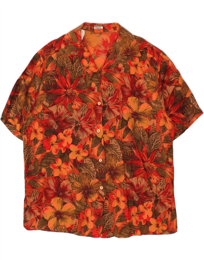 STEFANEL Womens Short Sleeve Shirt UK 10 Small Orange Floral Rayon | Vintage Stefanel | Thrift | Second-Hand Stefanel | Used Clothing | Messina Hembry 