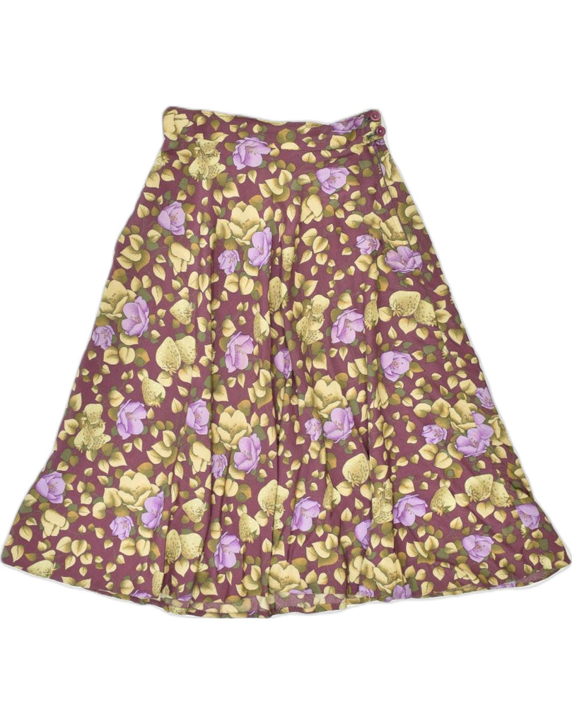 VINTAGE Womens Flared Skirt W24 XS Brown Floral Rayon | Vintage | Thrift | Second-Hand | Used Clothing | Messina Hembry 