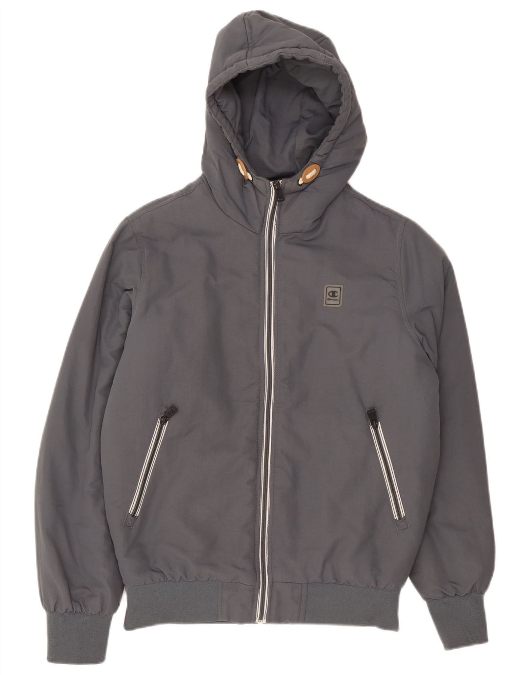Champion Mens Hooded Bomber Jacket UK 36 Small Grey
