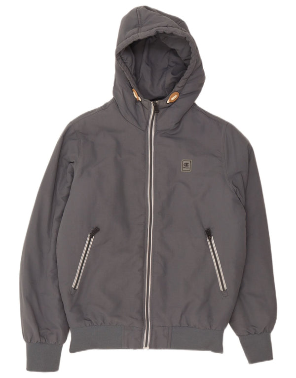 Champion Mens Hooded Bomber Jacket UK 36 Small Grey