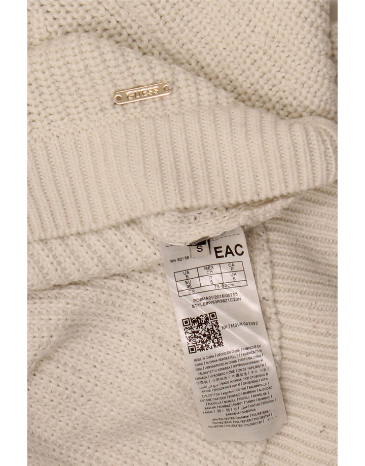 GUESS Womens Oversized Boat Neck Jumper Sweater UK 6 Small White Cotton
