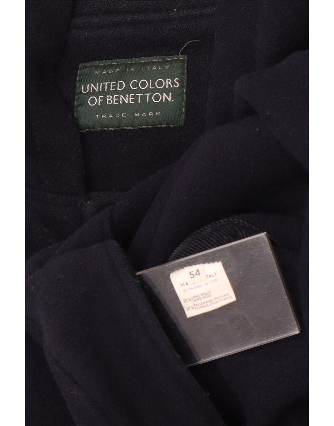 BENETTON Mens Hooded Duffle Coat IT 54 2XL Navy Blue Wool