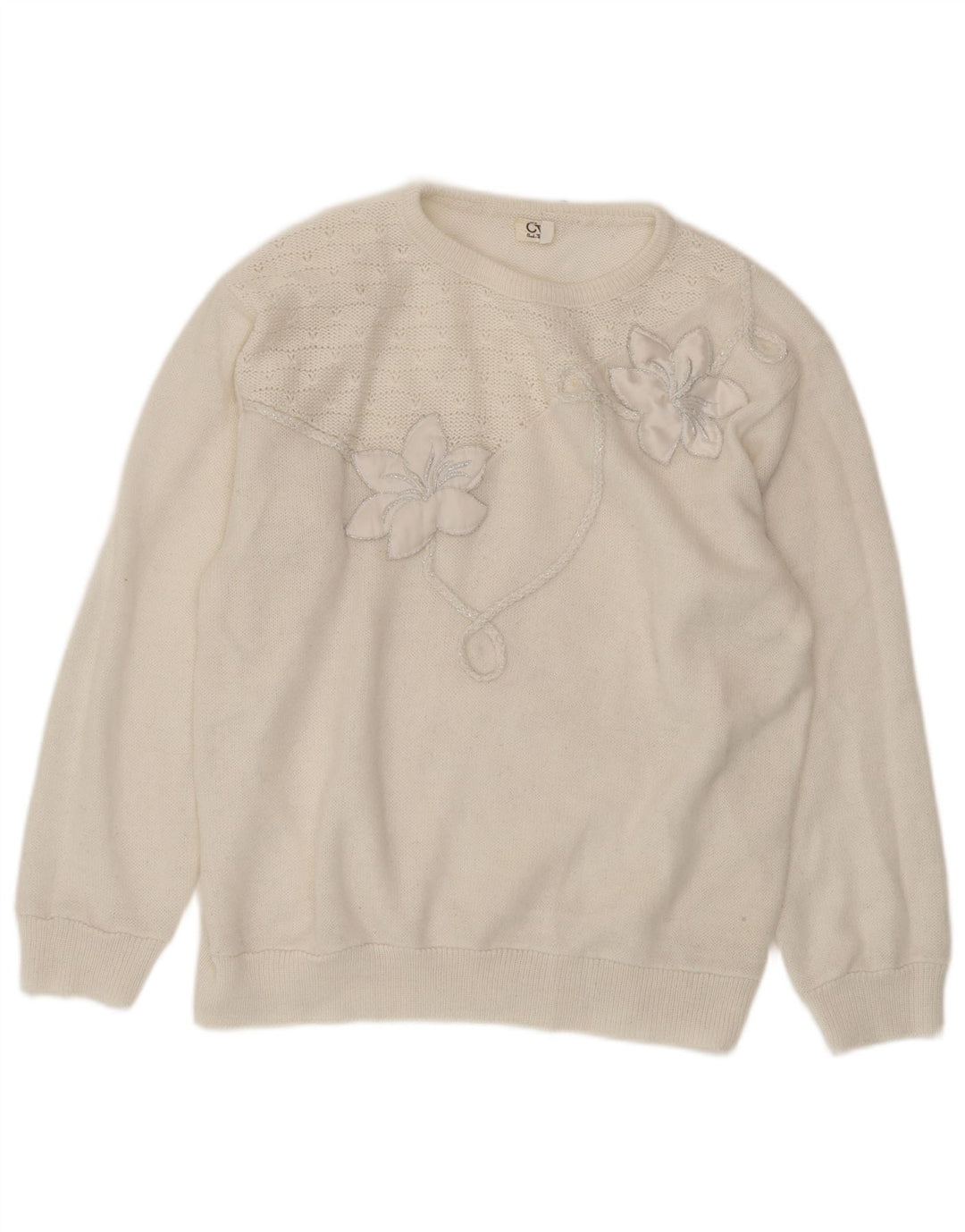 CHARLES VOGELE Womens Crew Neck Jumper Sweater UK 18 XL White Floral