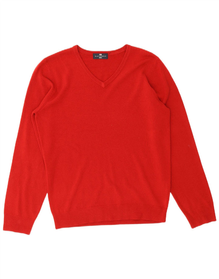 MARKS & SPENCER Mens Blue Harbour V-Neck Jumper Sweater Small Red Acrylic