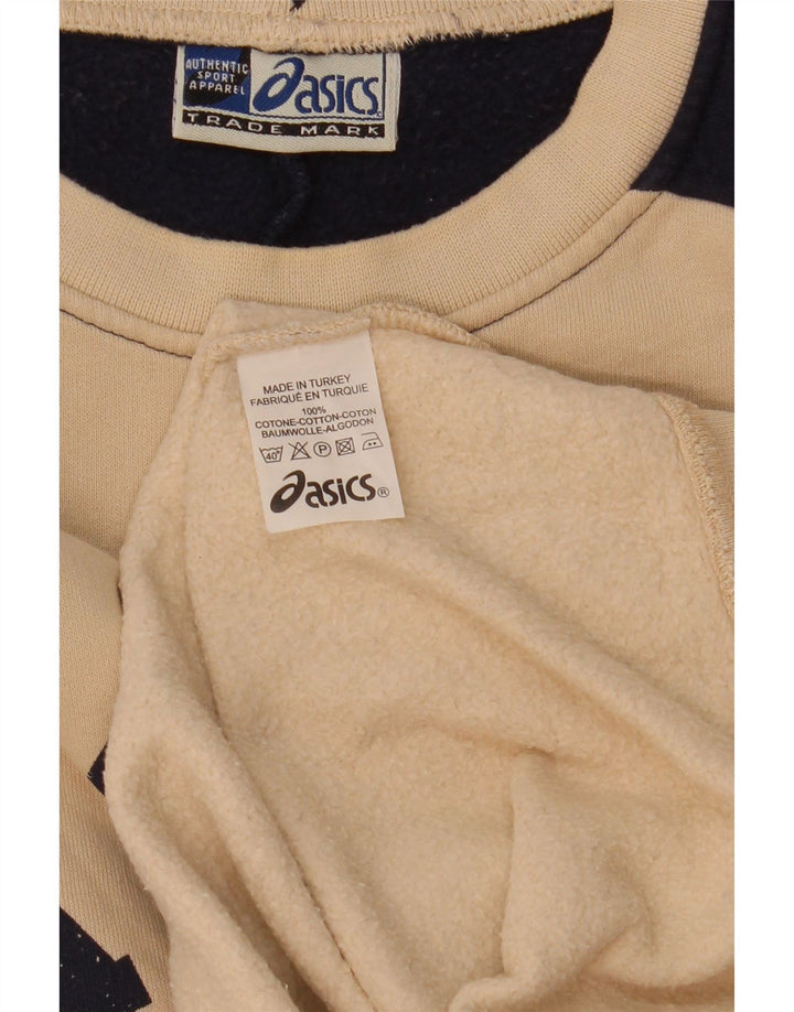 Asics Mens Graphic Sweatshirt Jumper XL Beige Colourblock Cotton