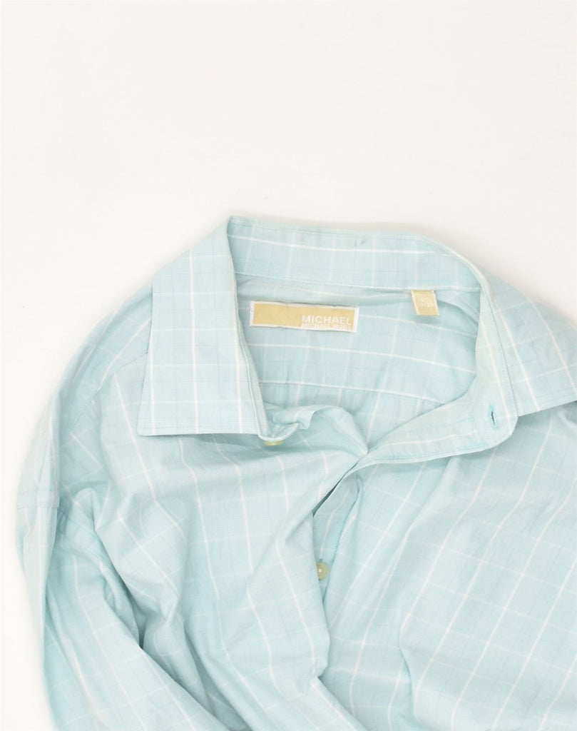 MICHAEL KORS Mens Shirt Size 16 1/2  Large Turquoise Check Cotton | Vintage Michael Kors | Thrift | Second-Hand Michael Kors | Used Clothing | Messina Hembry 