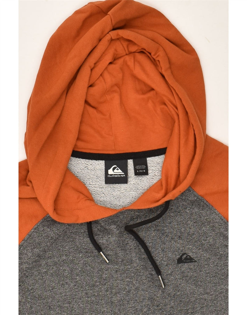 QUIKSILVER Mens Hoodie Jumper Large Orange Colourblock Cotton | Vintage Quiksilver | Thrift | Second-Hand Quiksilver | Used Clothing | Messina Hembry 