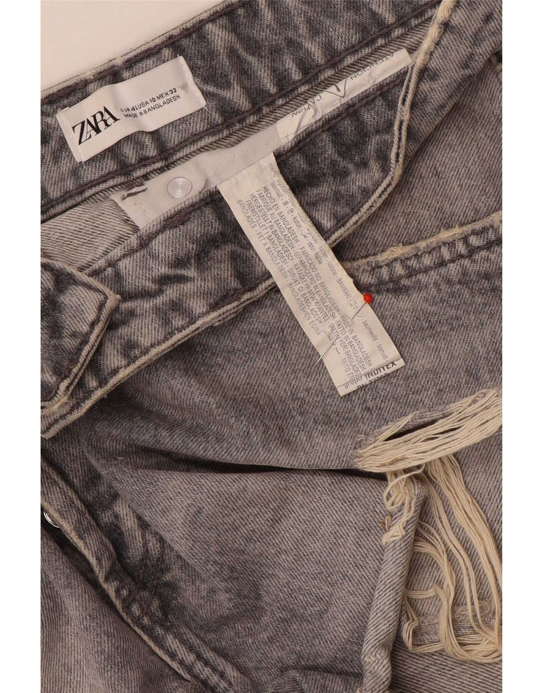 Zara Womens Distressed Denim Shorts EU 42 Large W32 Grey Cotton
