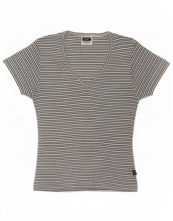 Lee Womens T-Shirt Top UK 12 Medium Grey Striped Cotton