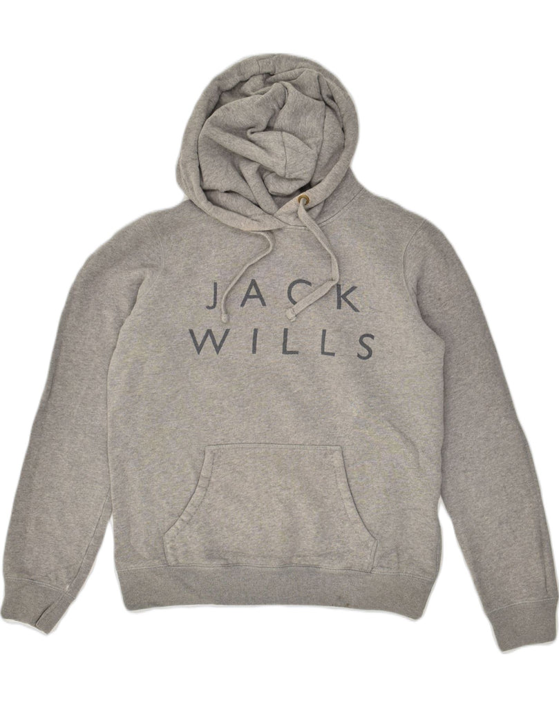 JACK WILLS Womens Graphic Hoodie Jumper UK 12 Medium  Grey Cotton | Vintage Jack Wills | Thrift | Second-Hand Jack Wills | Used Clothing | Messina Hembry 