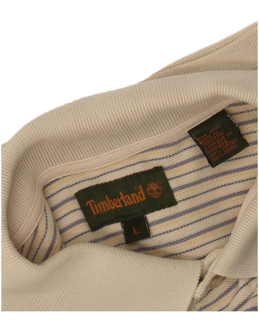 Timberland Mens Polo Shirt Large Beige Striped Cotton