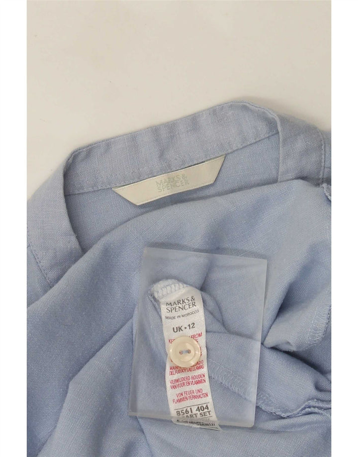 Marks & Spencer Womens 3/4 Sleeve Shirt Blouse UK 12 Medium Blue Polyester