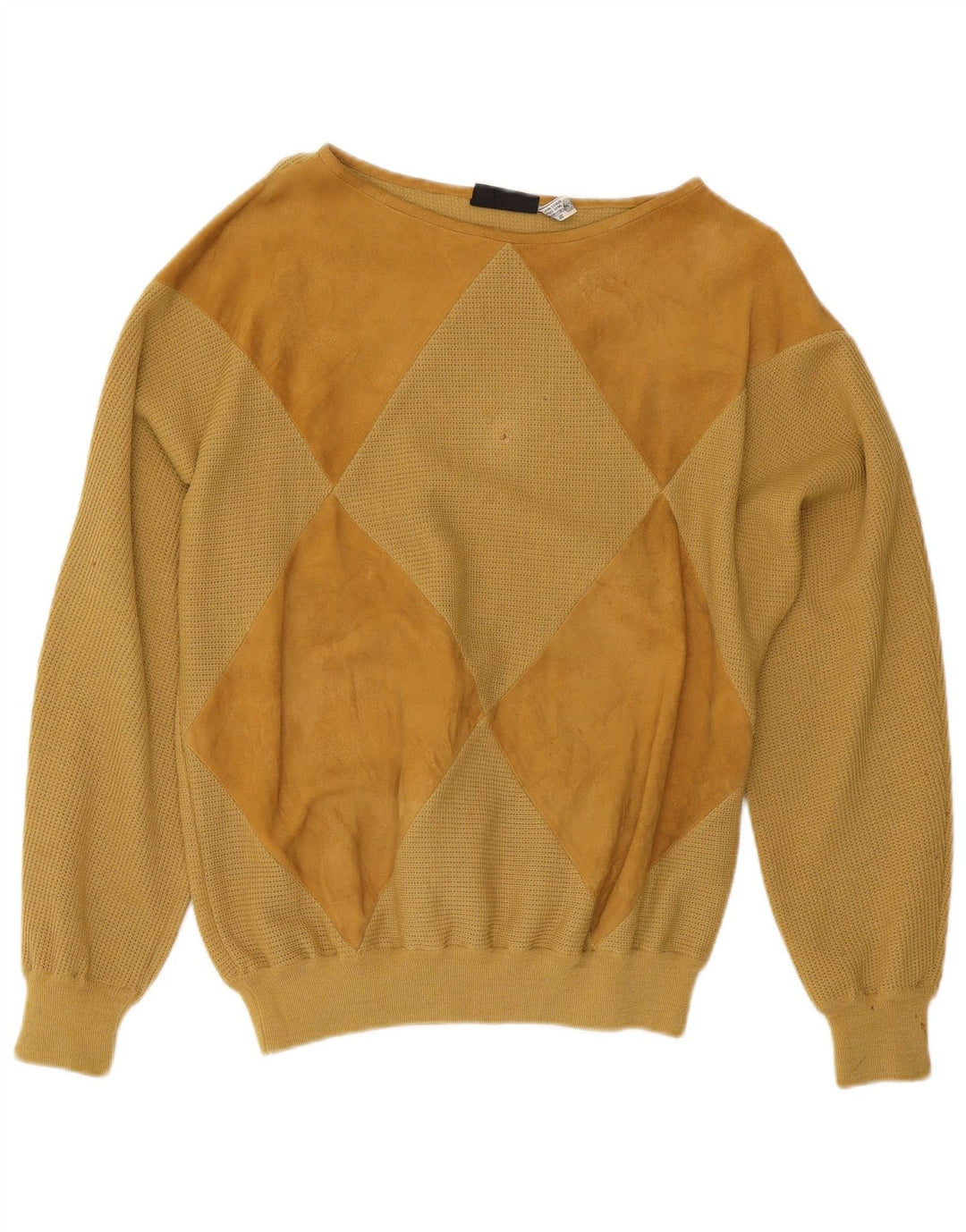 De Pletrl Mens Suede Boat Neck Jumper Sweater Medium Beige Argyle/Diamond
