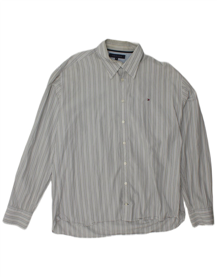 TOMMY HILFIGER Mens Shirt XL Grey Striped Cotton