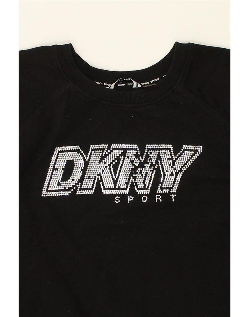 DKNY Womens Graphic Sweatshirt Jumper UK 22 2XL Black Cotton | Vintage Dkny | Thrift | Second-Hand Dkny | Used Clothing | Messina Hembry 