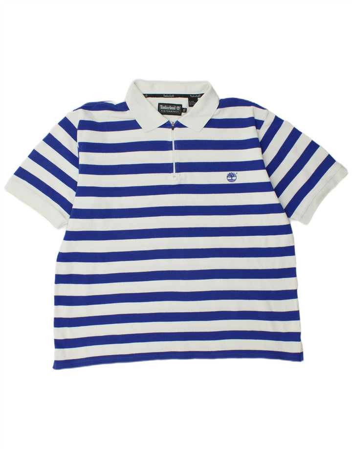 TIMBERLAND Mens Polo Shirt XL Blue Striped Cotton