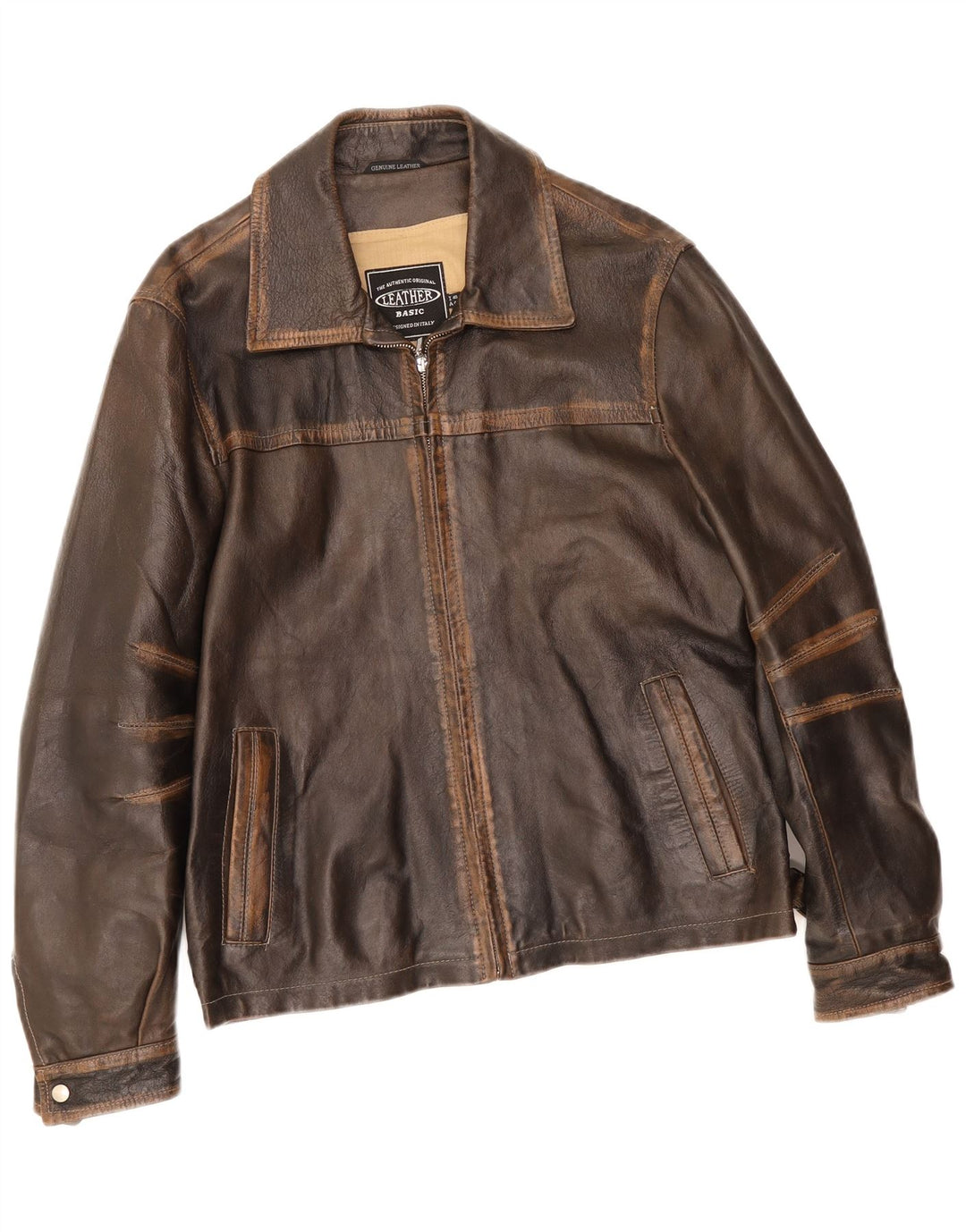 Vintage Mens Leather Jacket IT 48 Medium Brown