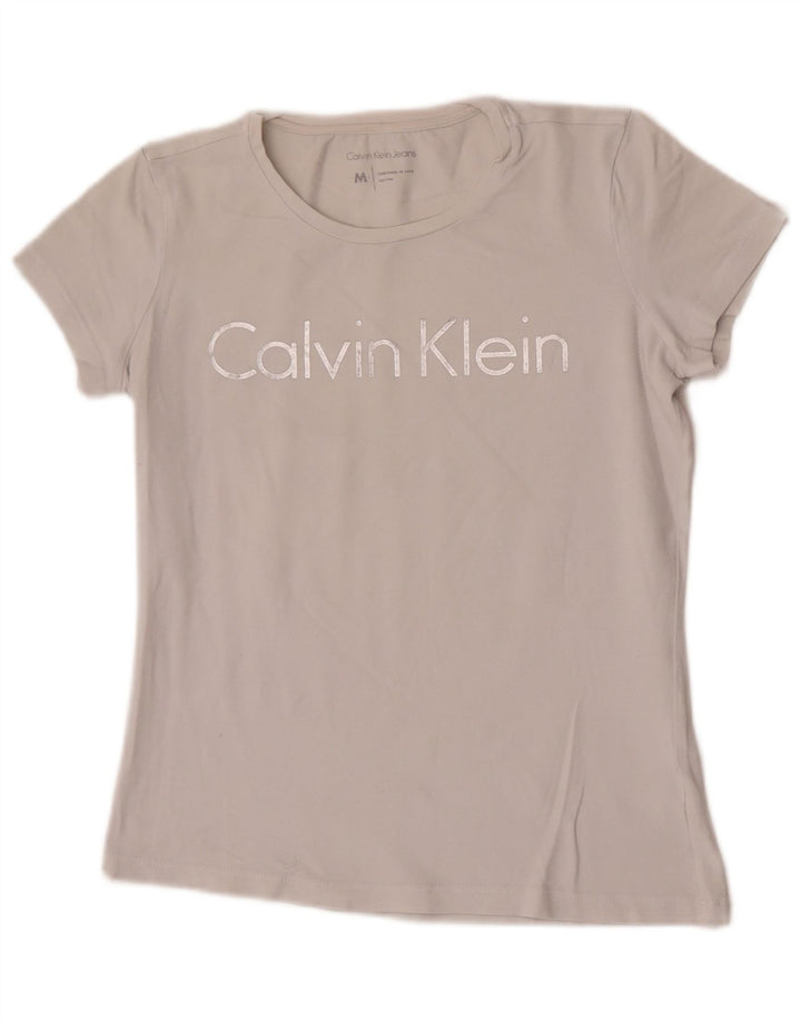 Calvin Klein Jeans Womens Graphic T-Shirt Top UK 12 Medium White