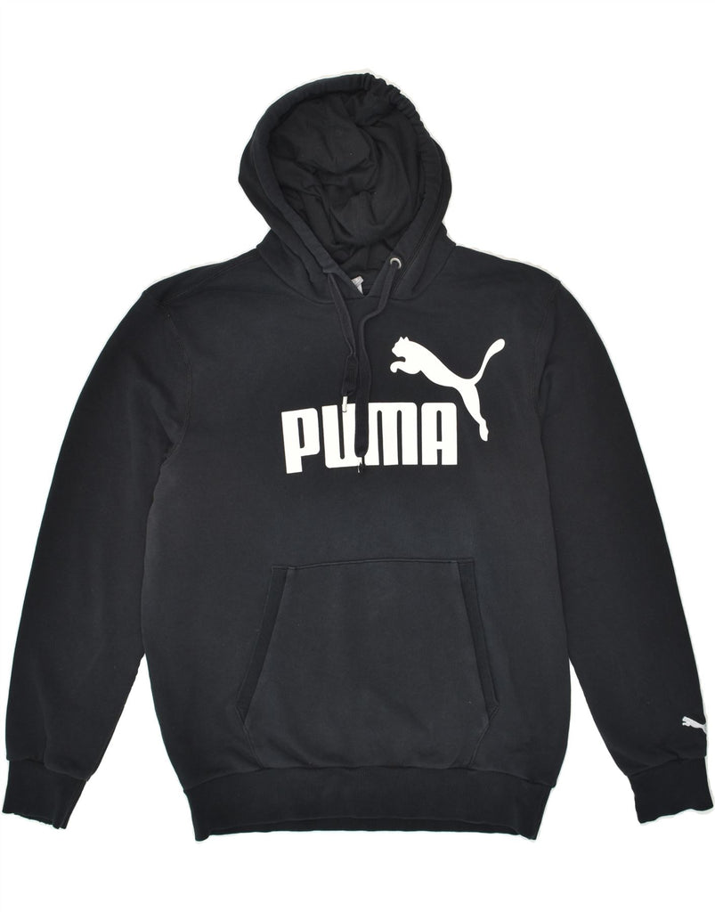 PUMA Mens Graphic Hoodie Jumper Medium Black Cotton | Vintage Puma | Thrift | Second-Hand Puma | Used Clothing | Messina Hembry 