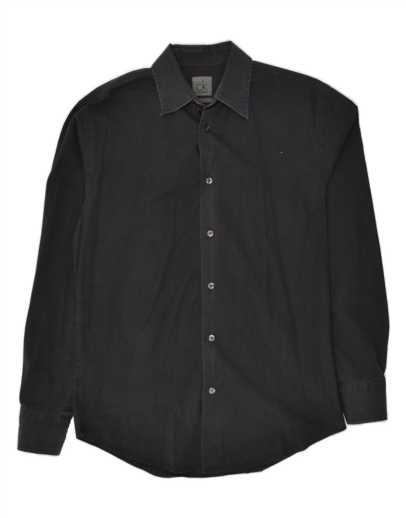 CALVIN KLEIN Mens Stretch Shirt Size 40  15 3/4 Medium Black Cotton | Vintage Calvin Klein | Thrift | Second-Hand Calvin Klein | Used Clothing | Messina Hembry 