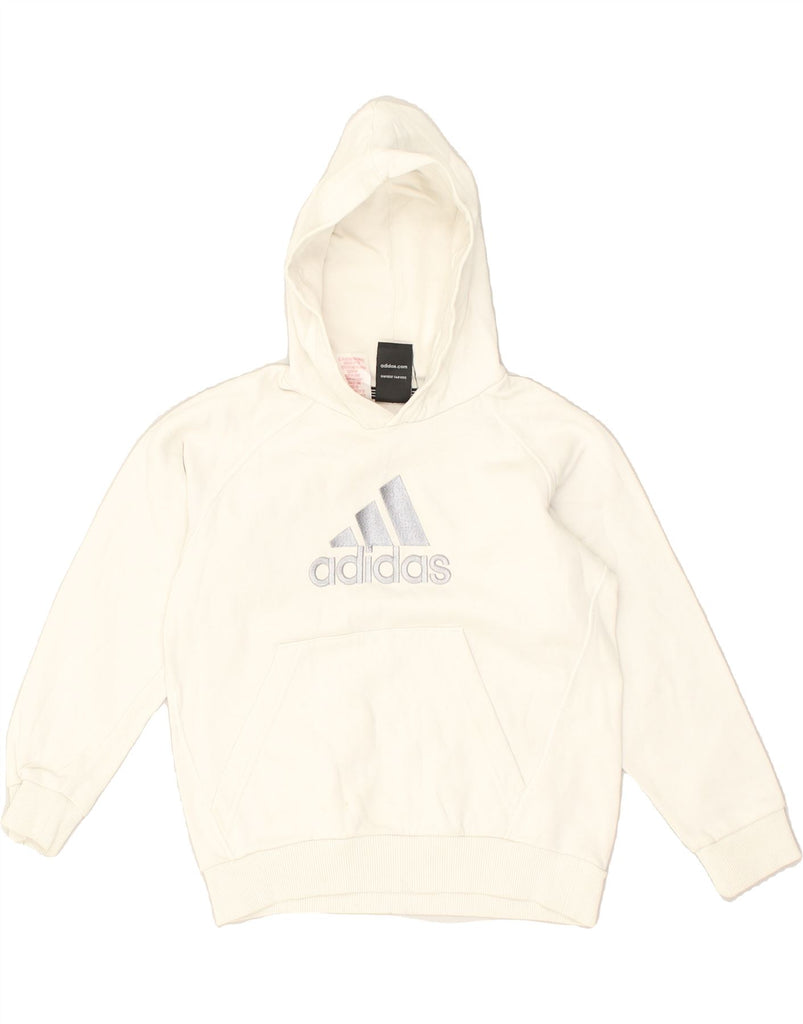 ADIDAS Girls Graphic Hoodie Jumper 7-8 Years White Cotton | Vintage Adidas | Thrift | Second-Hand Adidas | Used Clothing | Messina Hembry 