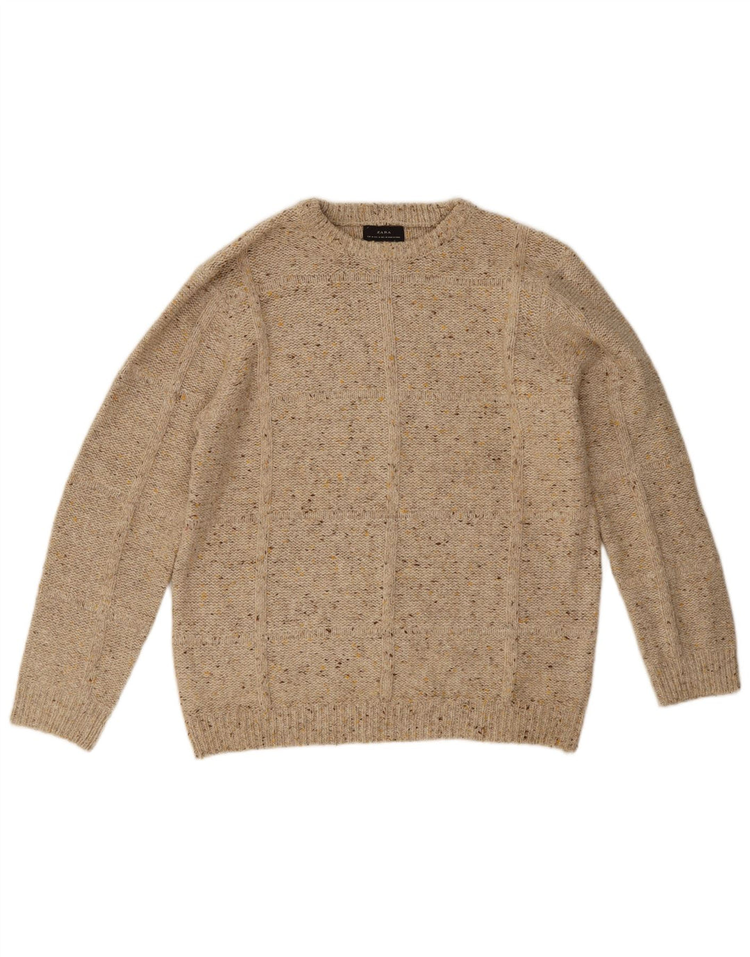 Zara Mens Boat Neck Jumper Sweater Medium Beige Flecked