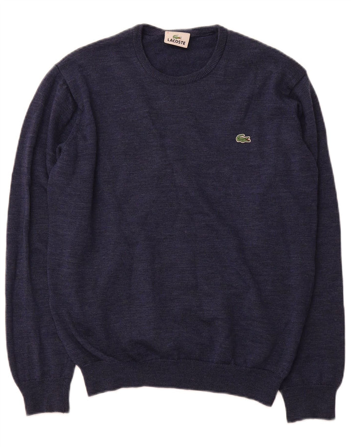 LACOSTE Mens Crew Neck Jumper Sweater Size 3 Small Navy Blue Wool