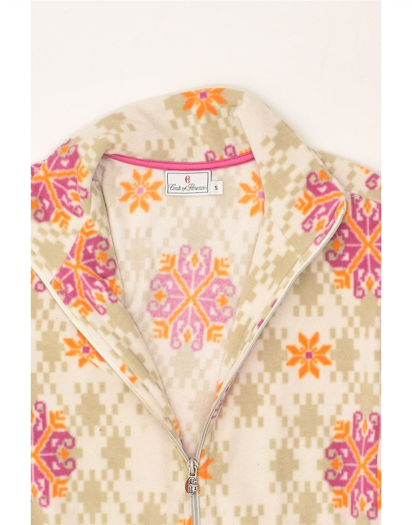 CONTE OF FLORENCE Womens Fleece Jacket UK 10 Small Off White Floral | Vintage Conte of Florence | Thrift | Second-Hand Conte of Florence | Used Clothing | Messina Hembry 