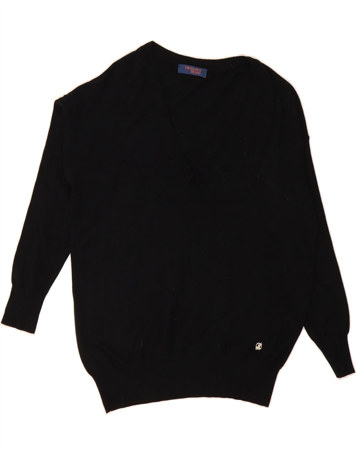TRUSSARDI JEANS Mens V-Neck Jumper Sweater Large Black Viscose Vintage Trussardi Jeans and Second-Hand Trussardi Jeans from Messina Hembry 
