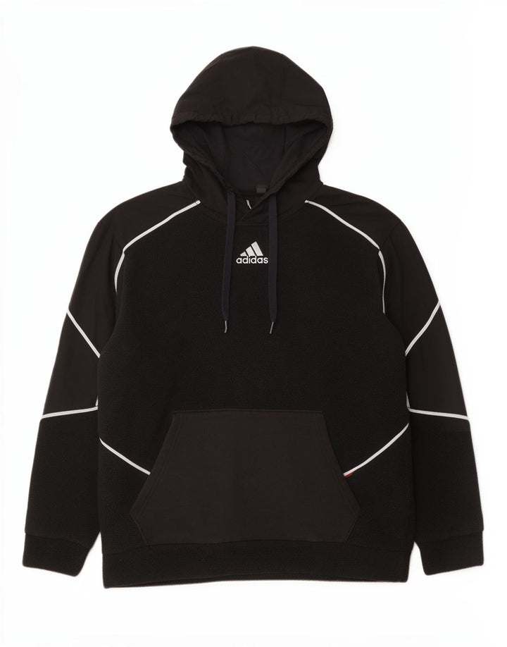 Adidas Mens Hoodie Jumper Medium Black Striped Polyester Sports