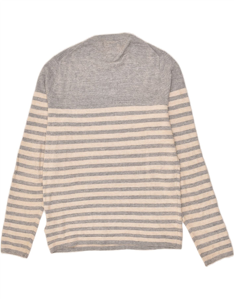 TOMMY HILFIGER Mens Crew Neck Jumper Sweater Large Grey Striped Cotton | Vintage Tommy Hilfiger | Thrift | Second-Hand Tommy Hilfiger | Used Clothing | Messina Hembry 