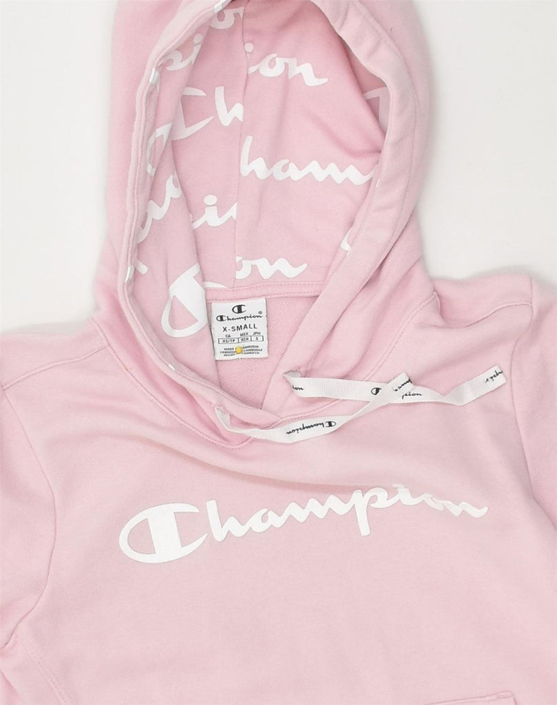 CHAMPION Womens Graphic Hoodie Jumper UK 6 XS Pink Cotton | Vintage Champion | Thrift | Second-Hand Champion | Used Clothing | Messina Hembry 