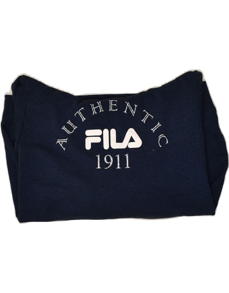 FILA Mens Graphic Hoodie Jumper 2XL Navy Blue Cotton | Vintage Fila | Thrift | Second-Hand Fila | Used Clothing | Messina Hembry 