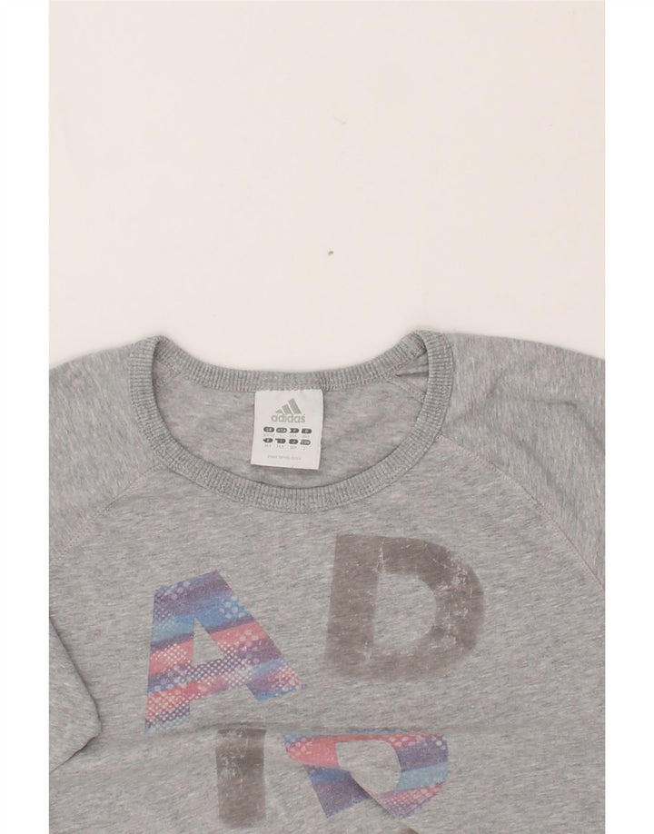 ADIDAS Girls Graphic Sweatshirt Jumper 13-14 Years Grey Vintage Adidas and Second-Hand Adidas from Messina Hembry 
