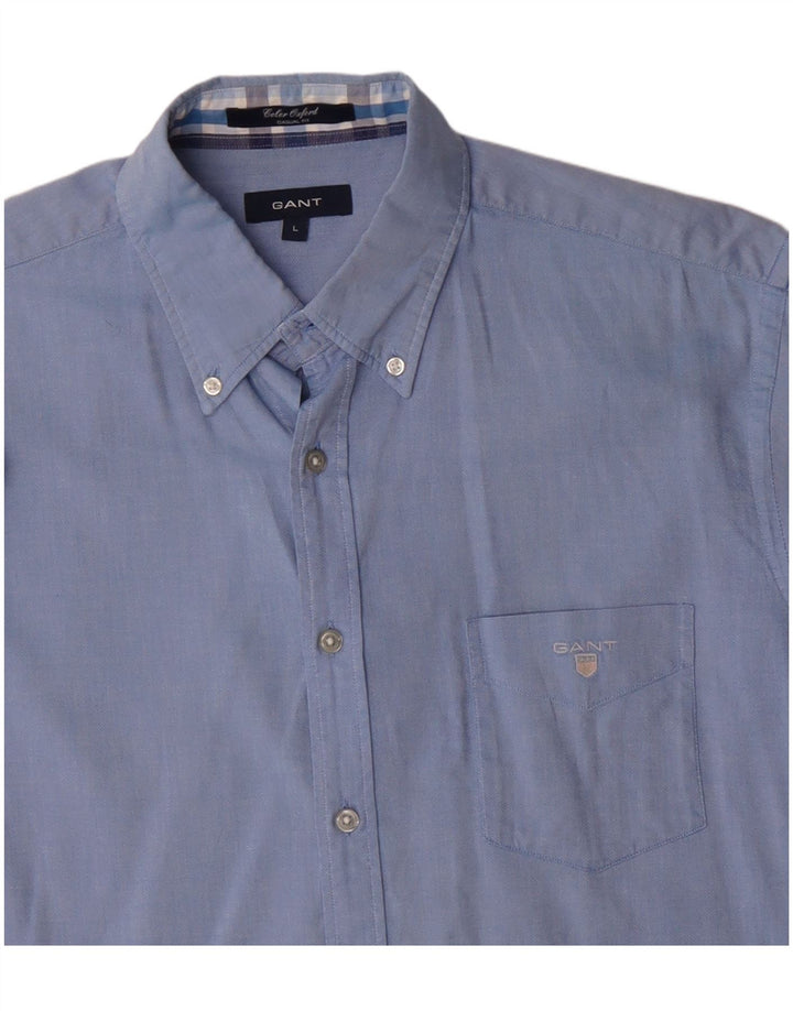 Gant Mens Casual Fit Short Sleeve Shirt Large Blue Cotton