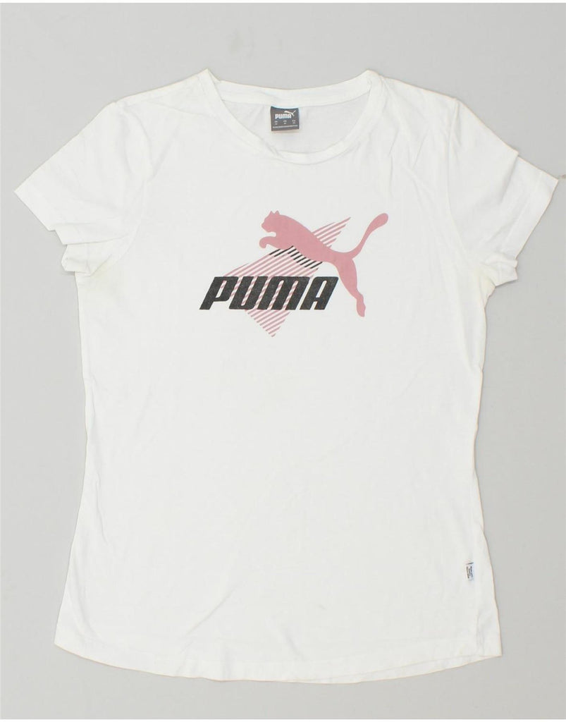 PUMA Womens Graphic T-Shirt Top UK 12 Medium White Cotton | Vintage Puma | Thrift | Second-Hand Puma | Used Clothing | Messina Hembry 