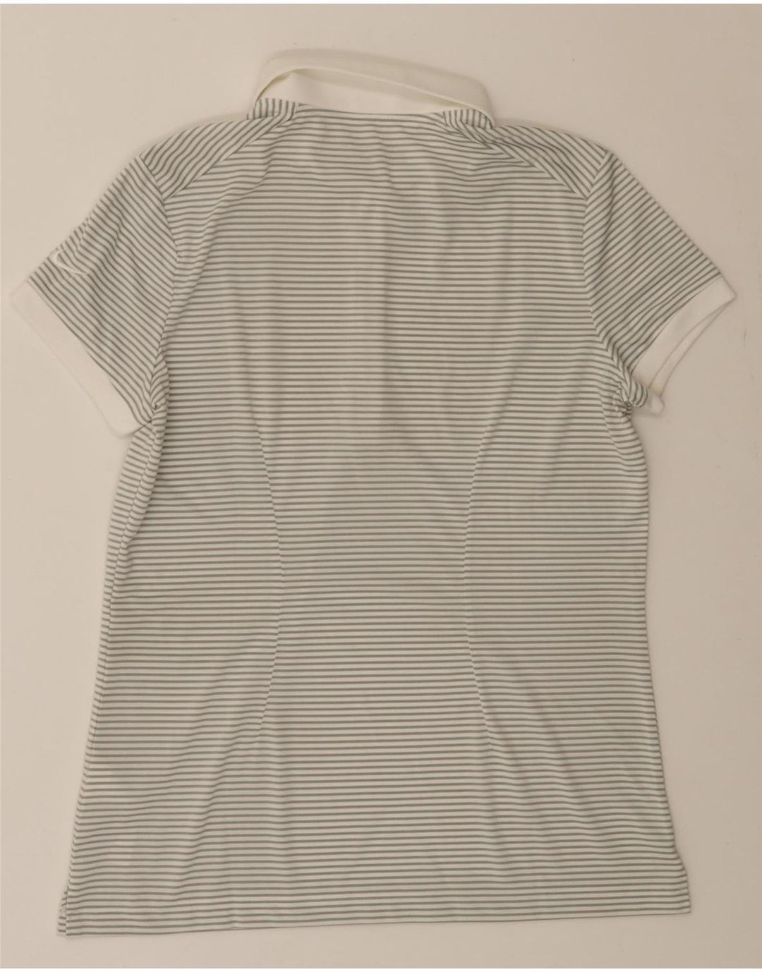 NIKE Womens Dri Fit Polo Shirt UK 12 Medium Grey Striped Polyester Vintage Nike and Second-Hand Nike from Messina Hembry 